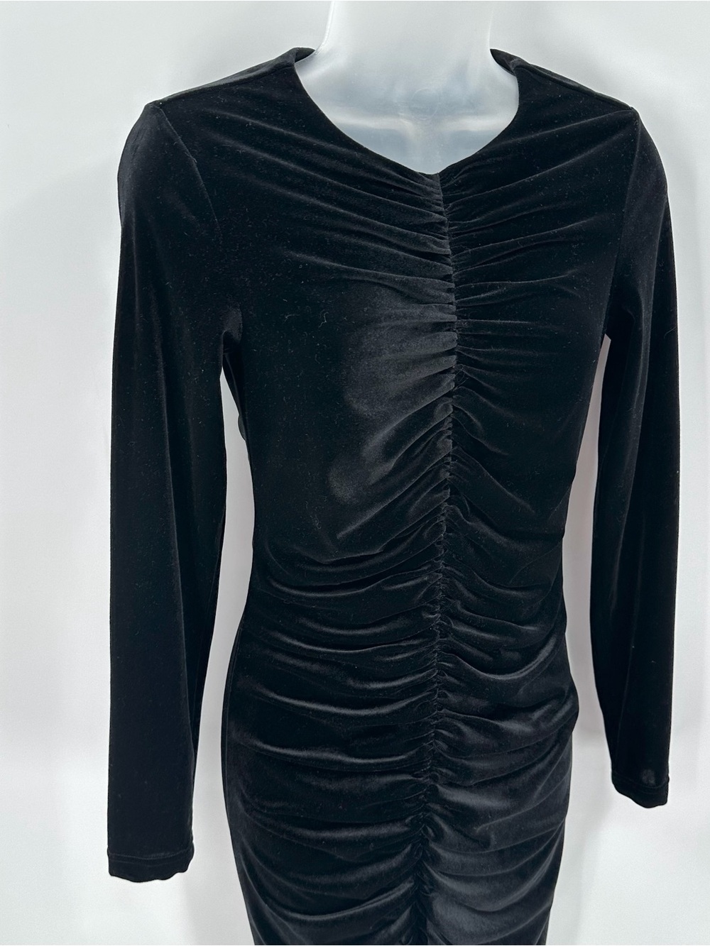 Bardot Dress Womens 4 XS Karen Bodycon Ruched Velvet Vneck L/S Black Date Night
